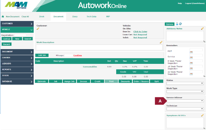 Select a service advisor from the drop down menu
